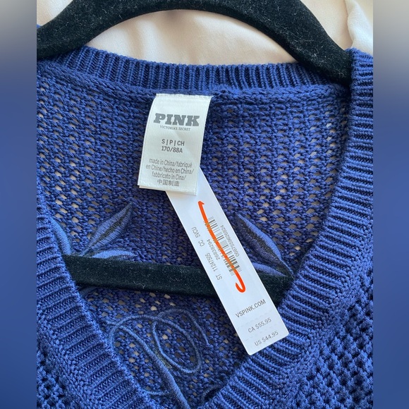 NEW PINK Victoria's Secret CAMBRIDGE KNIT NAVY CROPPED VEST Small - Picture 6 of 10